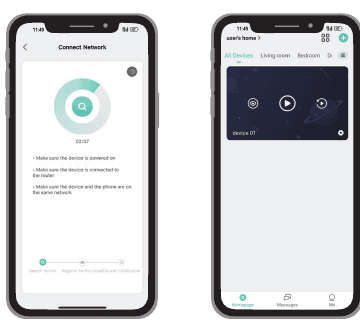 App-skærme: Opret netværk-forløb, enhed tilføjet til startlisten