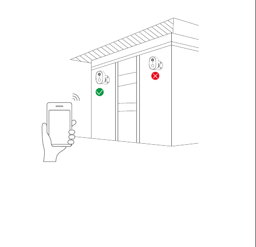 Testing WiFi signal at the installation position with a phone, showing a good location and a poor location
