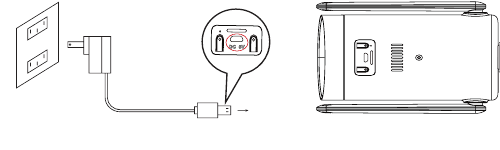 Lading av kameraet: koble USB-kabelen til kameraets USB-port og en 5V 2A strømadapter