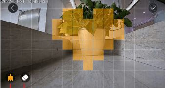 Alarm area select screen with tools to add or remove a square detection area