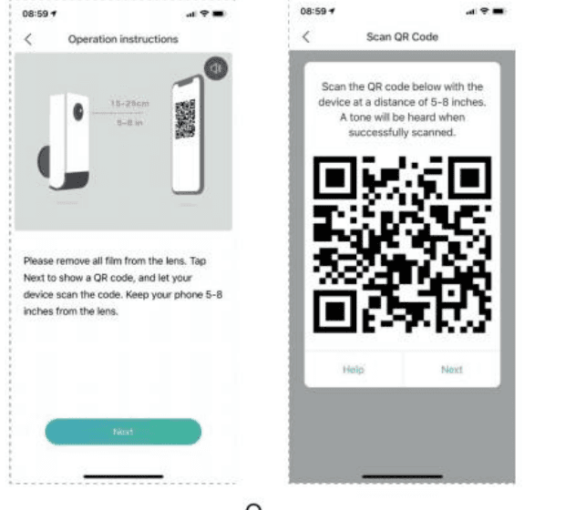 Skjermbildene med bruksanvisning og Scan QR Code i appen