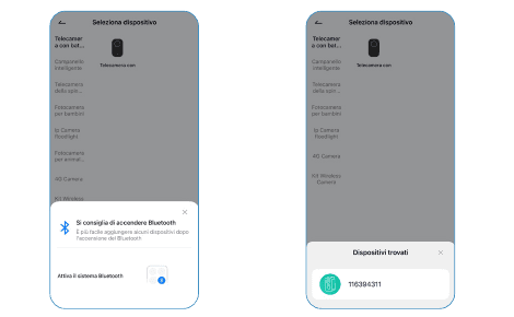 Enhetslisten og Bluetooth-tillatelsesmeldingen med funne enheter