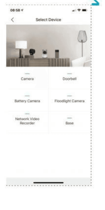 Select Device screen with Battery Camera option in the CloudEdge app