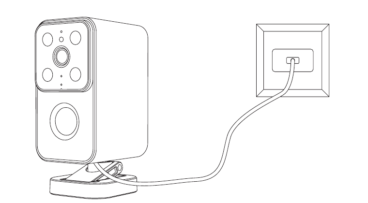 Batterikamera koblet via kabel til en stikkontakt for lading