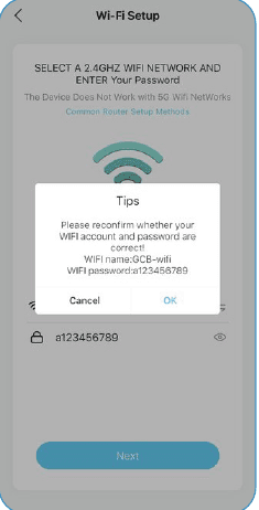 หน้าจอตั้งค่า Wi-Fi สำหรับป้อนรหัสผ่านเครือข่าย 2.4GHz