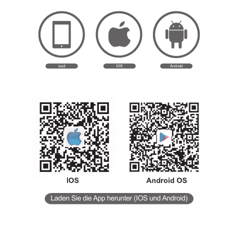 Значки поддержки iPad, iOS и Android с QR-кодами App Store и Google Play