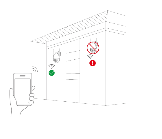 Teste do sinal WiFi com um celular: um local com sinal forte é aprovado, enquanto um local com sinal fraco é reprovado