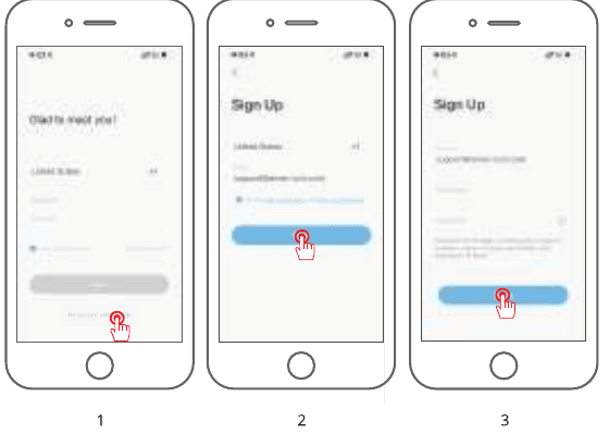 Tres pantallas de la app: iniciar sesión, registrarse con correo electrónico y definir apodo y contraseña