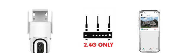 الكاميرا موضوعة بالقرب من جهاز توجيه يعمل بتردد 2.4 GHz فقط أثناء الإعداد