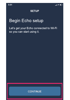شاشة بدء إعداد Echo مع زر المتابعة