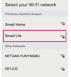 شاشة اختيار شبكة Wi-Fi في تطبيق Alexa