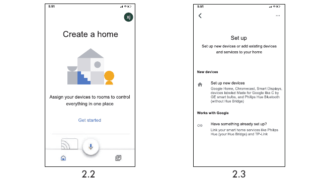 شاشتا إنشاء منزل والإعداد في تطبيق Google Home