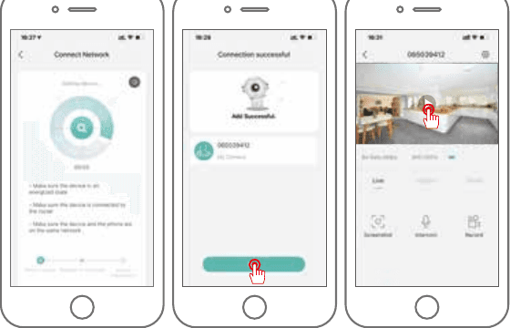 Conexão, conexão bem-sucedida e visualização ao vivo da câmera adicionada