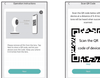 Pantallas de instrucciones de operación y escaneo de código QR