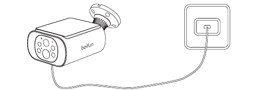 BOIFUN C10 kamera tilkoblet via kabel til en veggadapter for lading