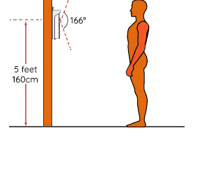 Recommended doorbell mounting height of 5 feet / 160 cm with a 166-degree view angle