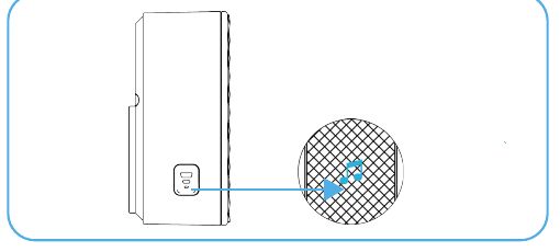 Wireless chime with the connection/volume button highlighted and indicator light flashing blue
