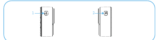 Wireless chime showing the Connection/Volume button (1) and the Ringtone button (2)