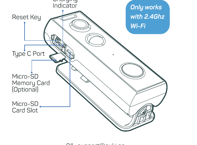 EUKI J10 doorbell ports: charging indicator, reset key, Type-C port, optional Micro-SD memory card and card slot