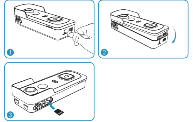 拆卸门铃并插入 Micro SD 卡的三步骤示意图