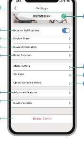 Settings interface in the CloudEdge app with numbered options