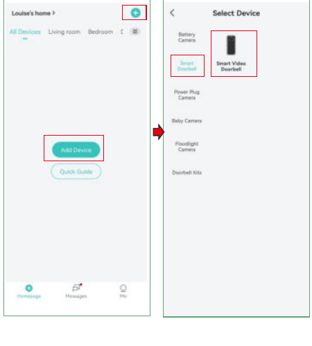 Adding a device and selecting Smart Video Doorbell in the CloudEdge app