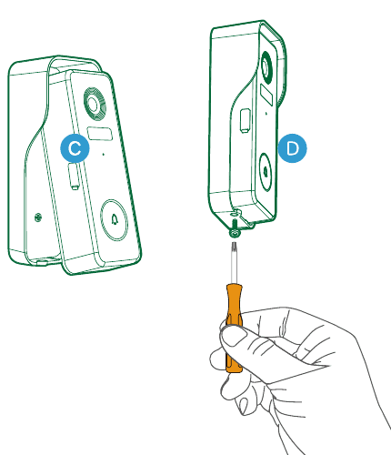 Attaching the doorbell to the bracket and tightening the security screw