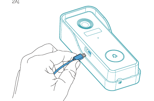 Plugging a USB charging cable into the doorbell's Micro USB port