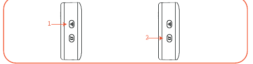 Chime side view showing the Ringtone button (1) and Connection/Volume Button (2)