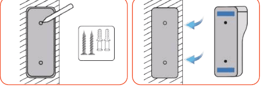 Option 1 mount the bracket with screws, Option 2 mount with adhesive stickers