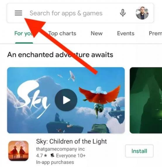 Menú Play Store