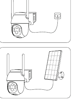 Opladning af kameraet med en 5 V-adapter eller med solpanelet