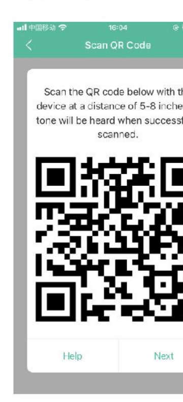 Skærmen Scan QR-kode, hvor enheden holdes 5-8 tommer fra telefonen