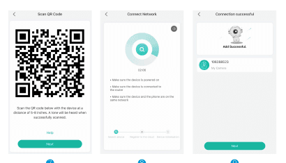 Forbindelsesskærme: scan QR-koden med kameraet, opret forbindelse til netværket, og forbindelsen er gennemført
