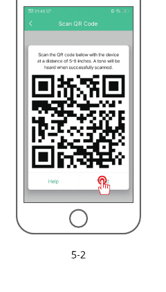Skærmen Scan QR-kode med vejledning om at scanne koden med enheden på en afstand af 13-20 cm