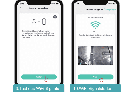 App-skjermbilder: test Wi-Fi-signalet, vis deretter Wi-Fi-signalstyrke