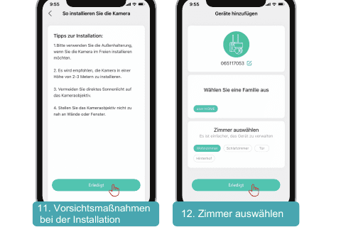 App-skjermbilder: installasjonsmerknader, velg deretter rom