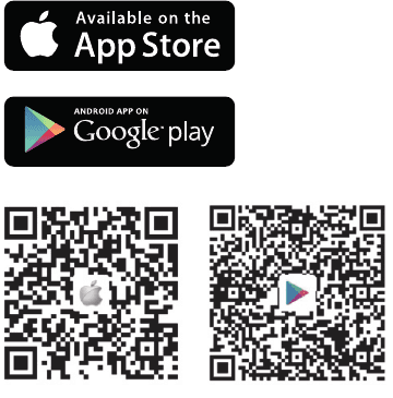 App Store- og Google Play-merker med nedlastings-QR-koder for iOS og Android