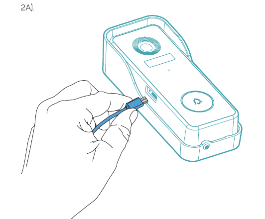 Hand connecting a charging cable to the Micro USB port of the video doorbell