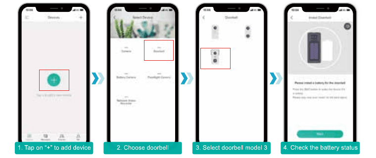 Wi-Fi setup steps 1 to 4 in the CloudEdge app