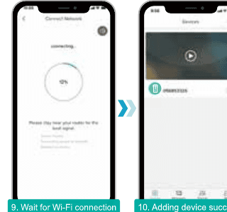 Wi-Fi setup steps 9 to 10 in the CloudEdge app