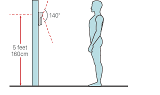 Recommended mounting height of 5 feet (160 cm) with 140-degree view angle