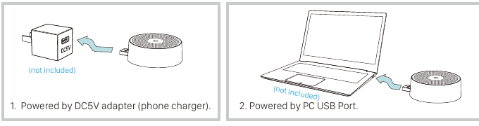 Powering the chime by a DC5V adapter (phone charger) or a PC USB port