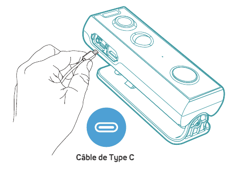 Hand connecting a Type-C cable to the charging port of the video doorbell