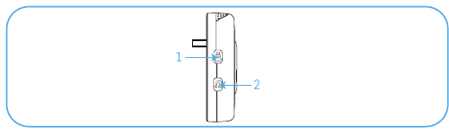 Chime side view showing the ringtone button (1) and connection/volume button (2)
